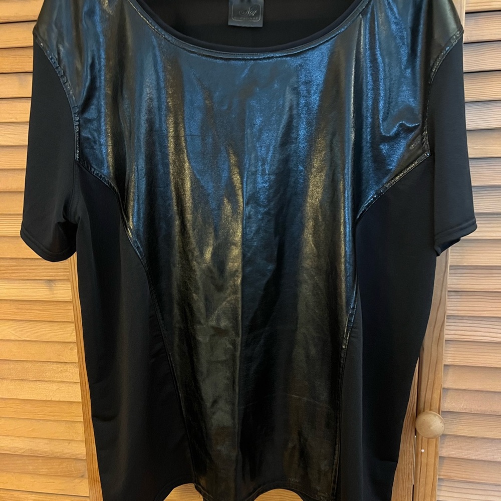 Chic Black Faux Leather Panel Top